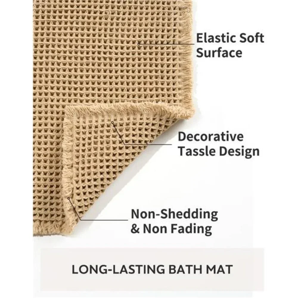 Waffle Bath Mat 17x24 Soft Absorbent Non Slip Washable Bathroom Rug with Tassels